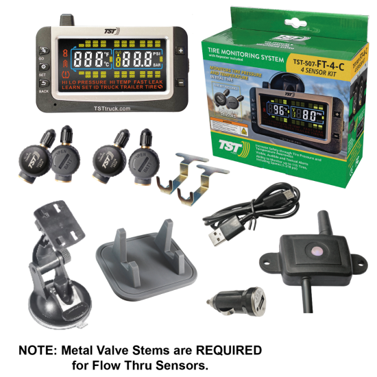 507 Series 4 Flow Thru Sensor TPMS System Color Display and Repeater (NOTE: Metal Valve Stems Required for Flow-thru Sensors)