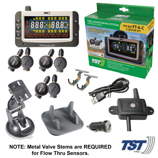 507 Series 6 Flow Thru Sensor TPMS System Color Display and Repeater (NOTE: Metal Valve Stems Required for Flow-thru Sensors)