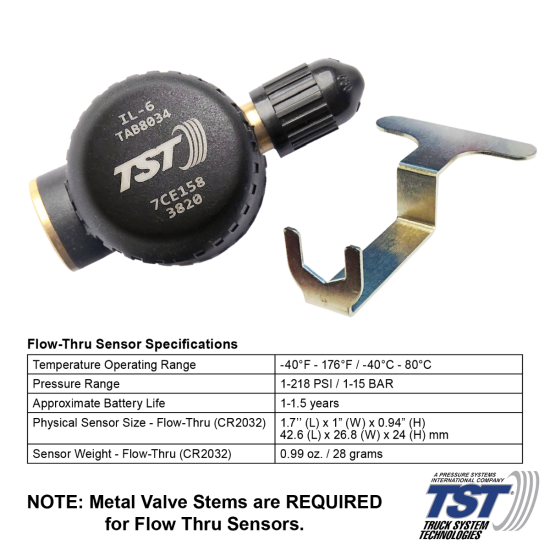 507 Series Flow Thru Sensor Single (NOTE: Metal Valve Stems Required for Flow-thru Sensors)