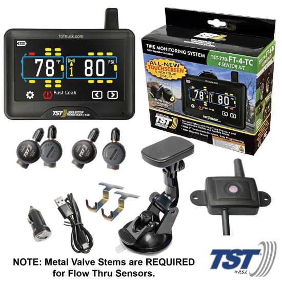 TST-770-FT-4-TC - 770 Series 4 Flow Thru Sensor TPMS System Color Touch Display and Repeater (NOTE: Metal Valve Stems Required for Flow-thru Sensors)
