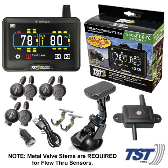 770 Series 6 Flow Thru Sensor TPMS System Color Touch Display and Repeater (NOTE: Metal Valve Stems Required for Flow-thru Sensors)