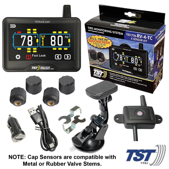770 Series 4 RV Cap Sensor TPMS System Color Touch Screen Display and Repeater