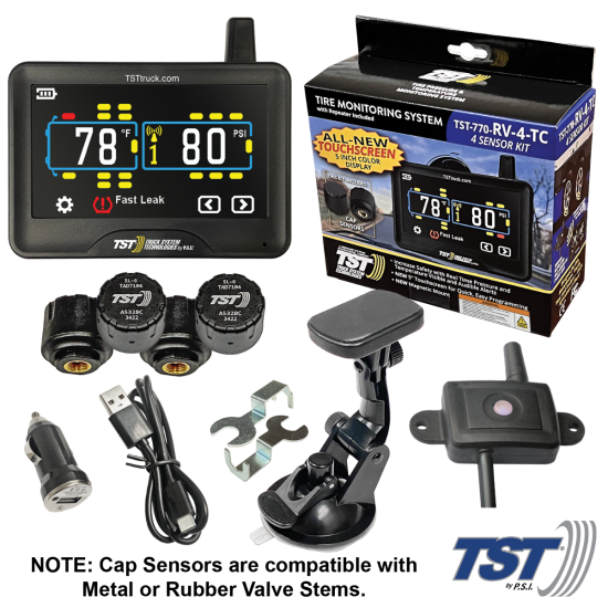 TST-770-RV-4-TC - 770 Series 4 RV Cap Sensor TPMS System Color Touch Display and Repeater (NOTE: Use on Rubber or Metal Valve Stems)